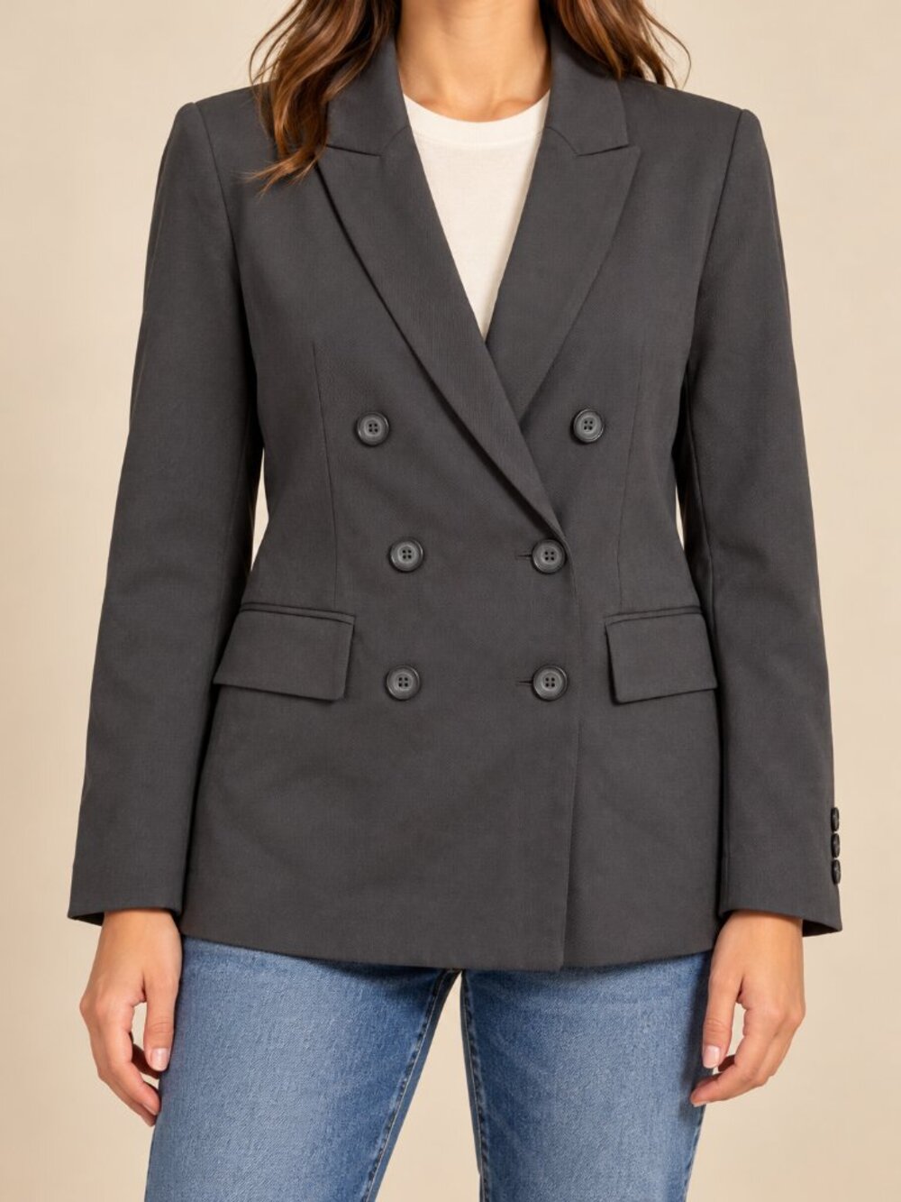American Eagle Charcoal Gray Double Breasted Blazer Size Large Description for